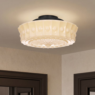 Beige Glass Semi Flush Ceiling Light for Balcony and Corridor