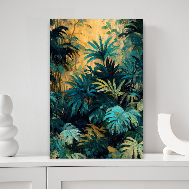 «Dark Tropical Leaves V», reproduction d'art mural abstrait contemporain, 18" H x 12" W