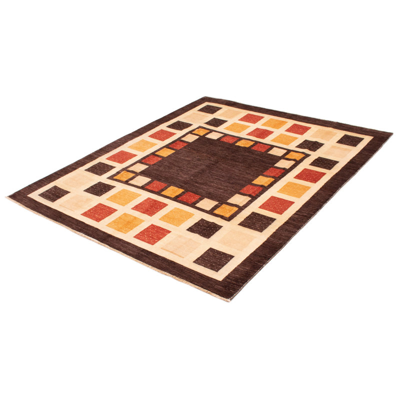 Tapis brun foncé en laine noué à la main de conception unique 8 pi 2 po x 10 pi 1 po Gisela