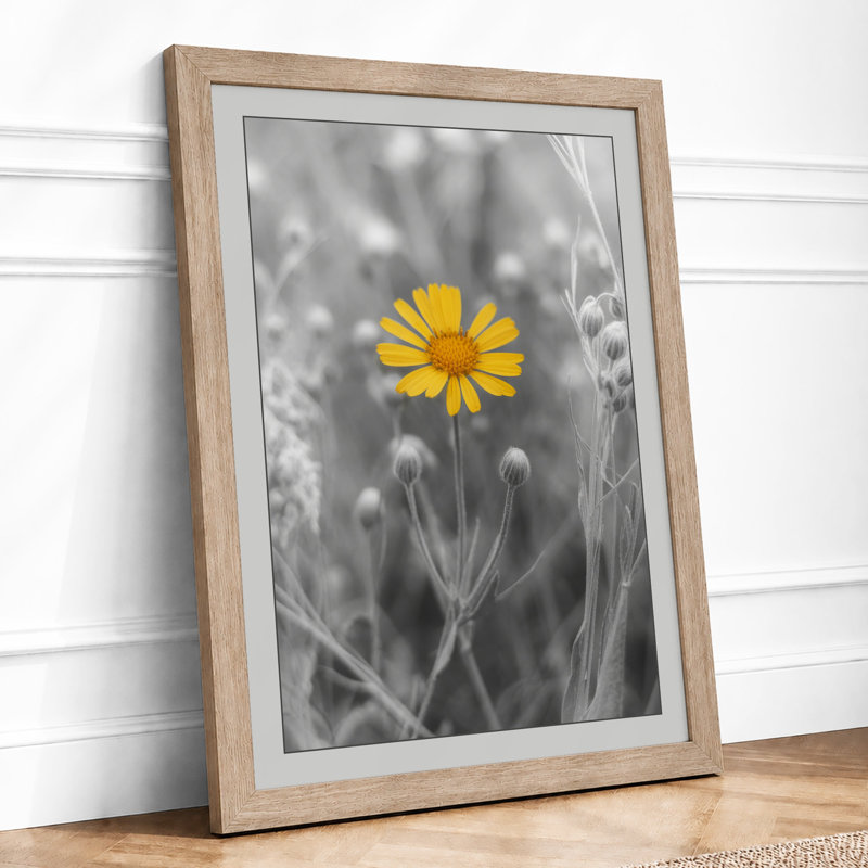 Solitary Yellow Bloom Modern - Framed Print, A3 - 42.0 x 29.7 cm, Oak