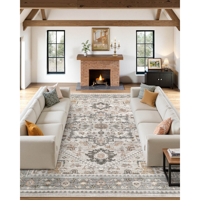 Tapis persan rétro lavable à la machine, tapis neutre antidérapant pour le salon et la chambre à coucher