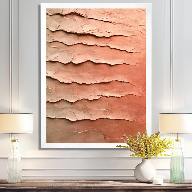 Texture d'argile beige ondulée II - Tableau abstrait moderne encadré, H 20 po x l 12 po, Natural Picture Framed