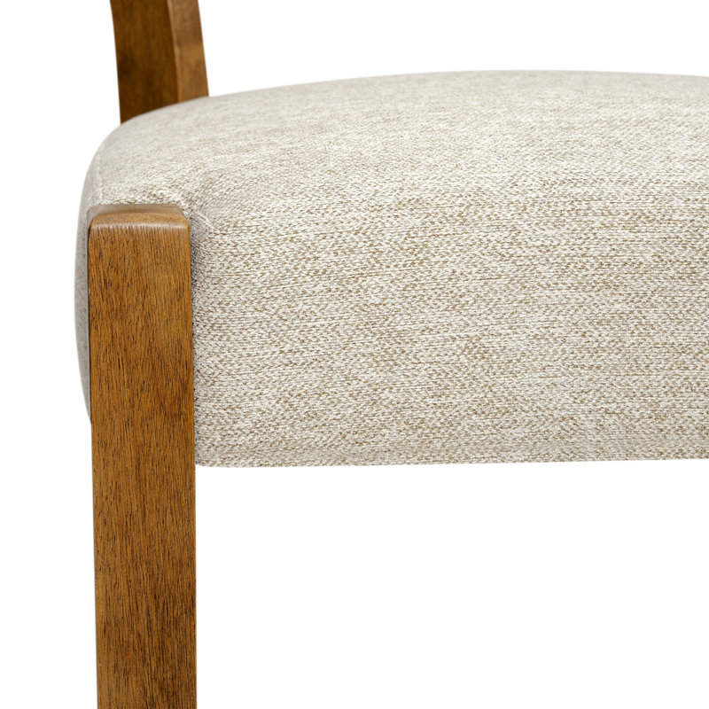 Tabouret de bar 26 po à hauteur de comptoir avec structure en bois massif, Lin beige / cadre brun, 1