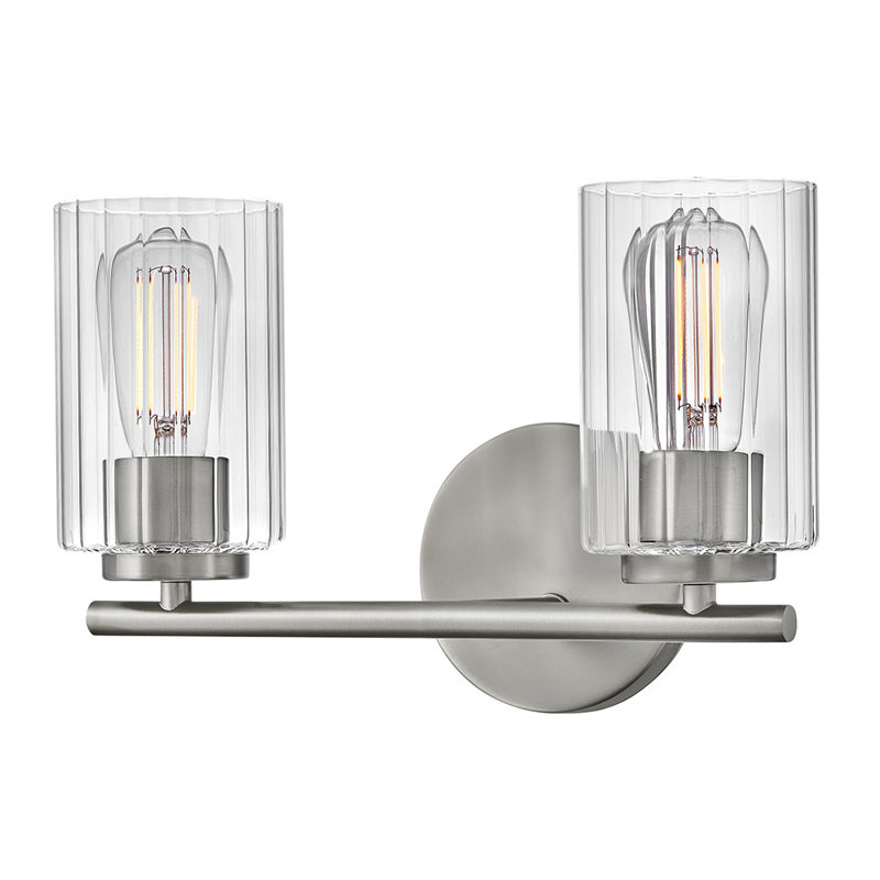 2-Light Bath Vanity Fixture with Clear Ribbed Glass, Brushed Nickel