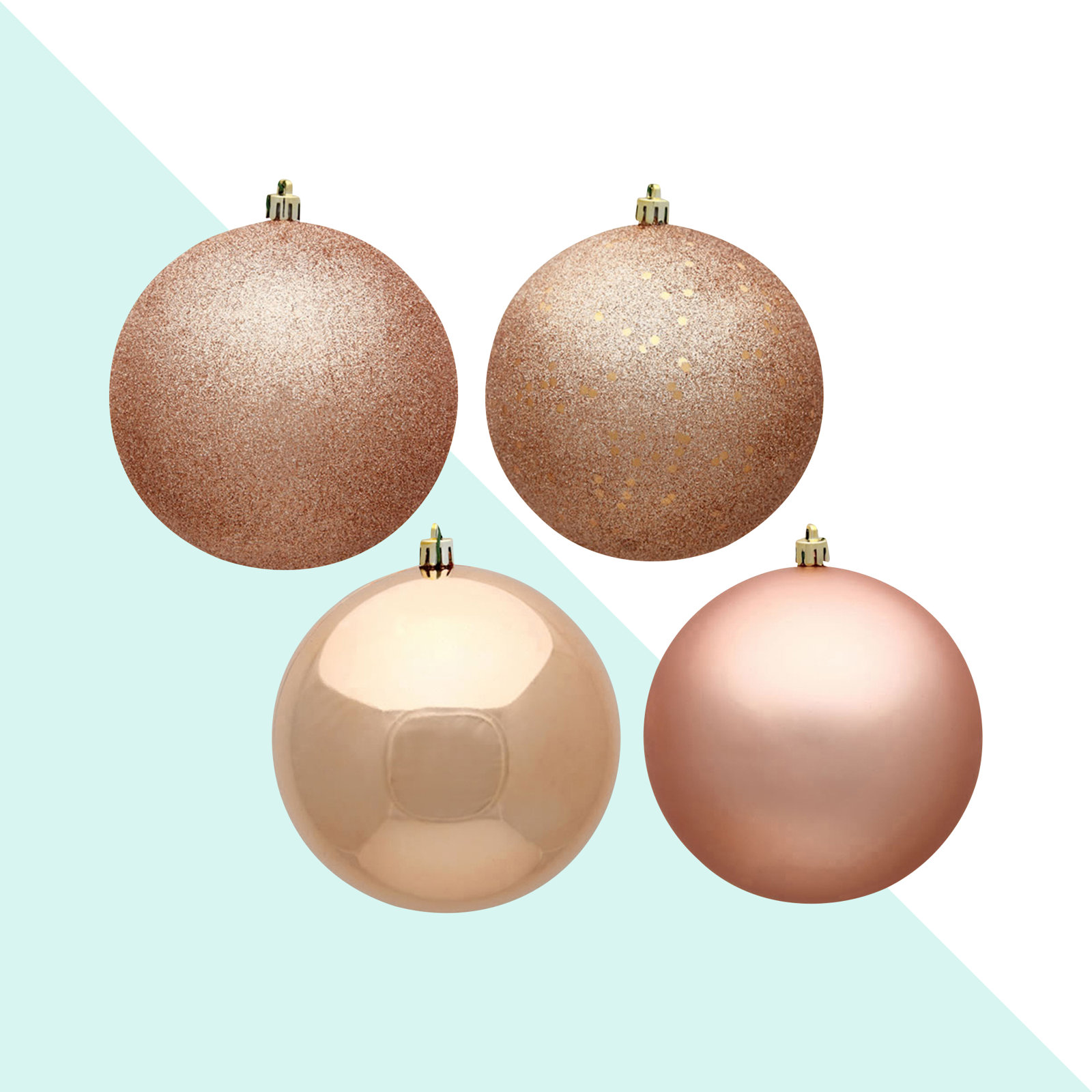 Shatterproof Bauble, 3" H x 3" W x 3" D, Glitter Rose Gold