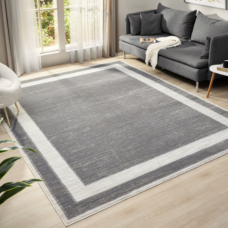 Bunnell Framed Border Area Rug, Rectangle 2'x3', Gray/Ivory