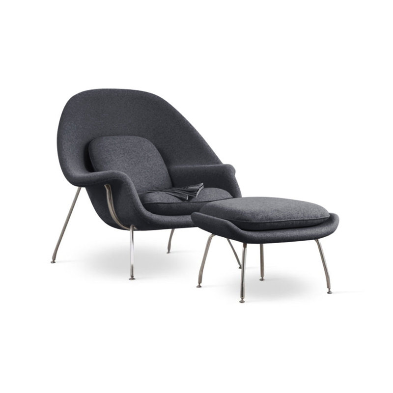 Méridienne et repose-pieds Haven, Polyester gris foncé / laine cachemire