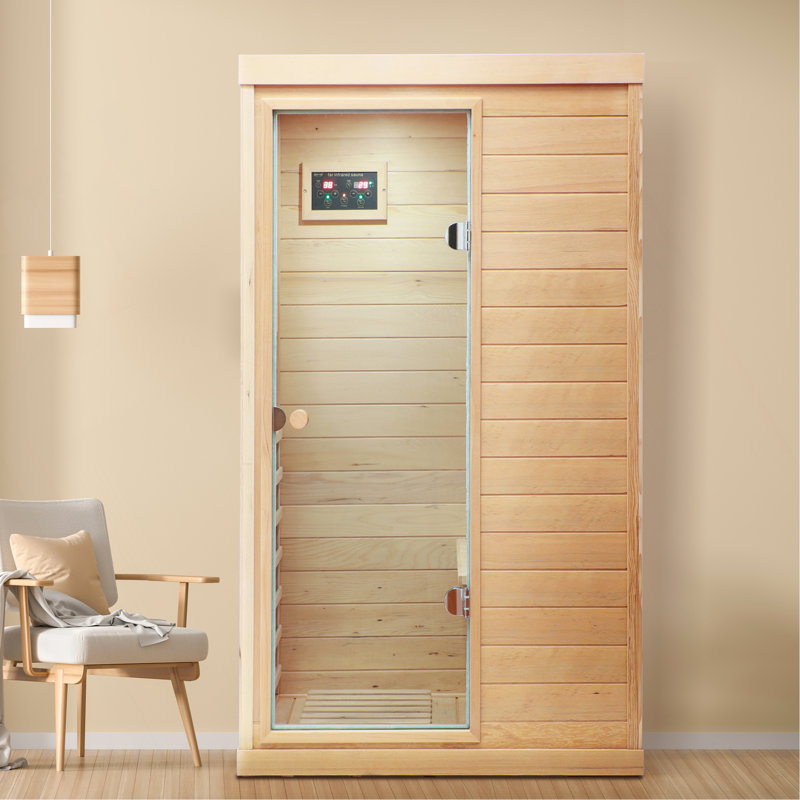 Hemlock Mini One Person Far Infrared Door On The Indoor Sauna Room, Left