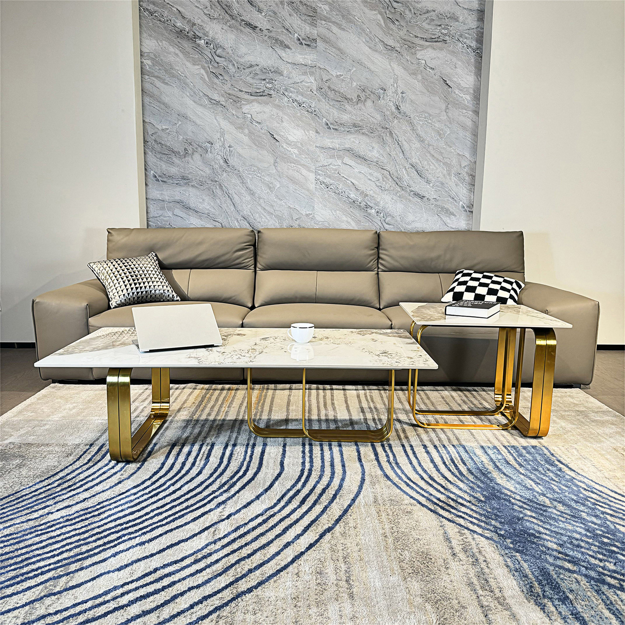 Mercer41 Modern Rectangular Coffee Table Set With Sintered Stone Top ...