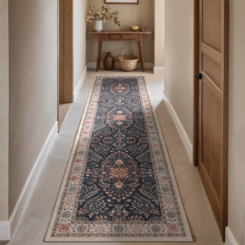 Cherry Machine Washable Oriental Area Rug with Non-Slip Backing, Runner 2' x 8'