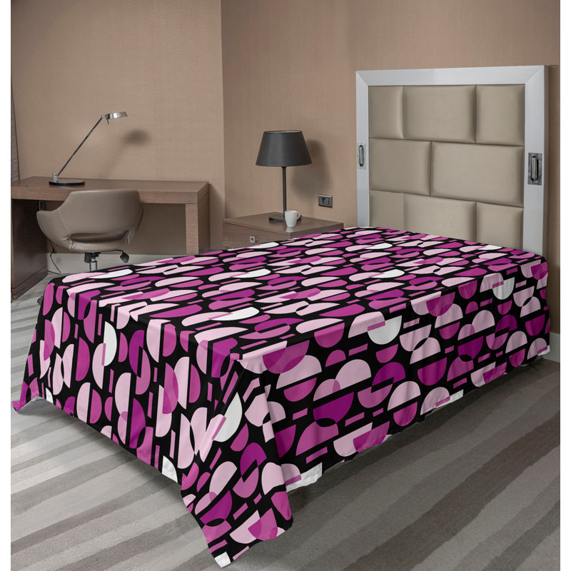 Drap plat moderne de style bohème Ambesonne, Rose vif / motif abstrait gris anthracite, Drap plat pour lit simple TG
