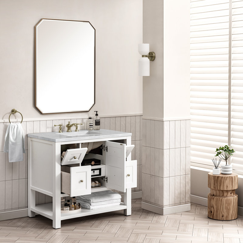 Breckenridge 36'' W Single Vanity, Bright White, Charcoal Soapstone, 8" Widespread