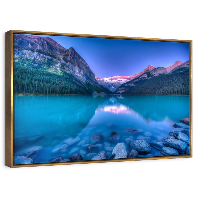 Lever de soleil magique de Lake Louise, 46 po x 31 po, Cadre flottant doré