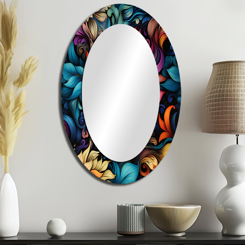 Rukhsaar Exotic Tapestries Boho Pattern - Paisley Large Wall Mirror, Glam Unique, H 36 po x l 24 po, Ovale