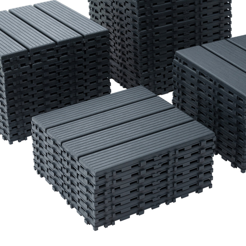 Plastic Interlocking Deck Tiles, Dark Gray