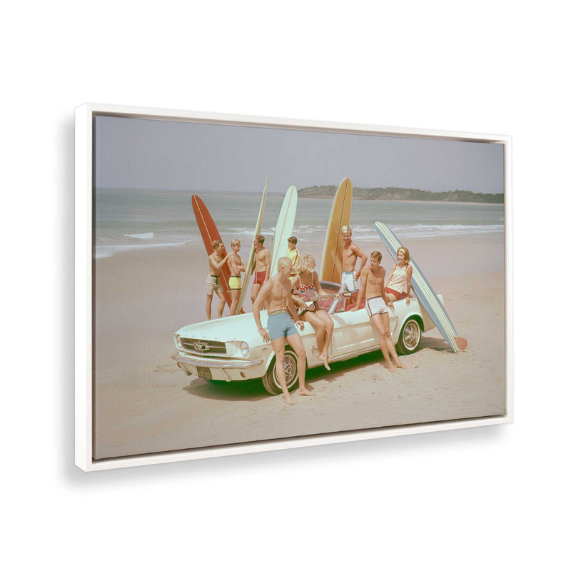 Surf Club Summer sur toile, H 8,75 po x l 12,75 po, Cadre flottant blanc opaque