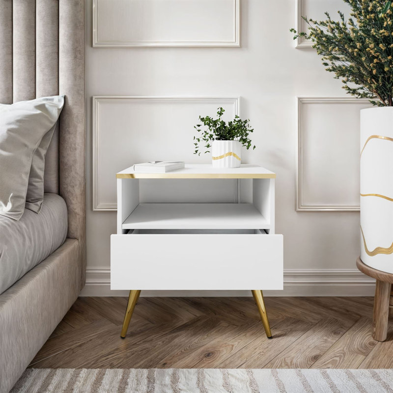 54cm W Manufactured Wood Bedside Table, White