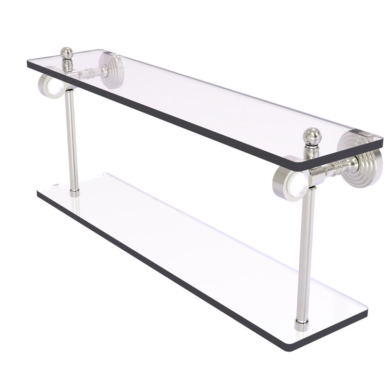 Jarrell 2 Piece Glass Tiered Shelf, 5.12" H x 22" W x 9.3" D, Satin Nickel