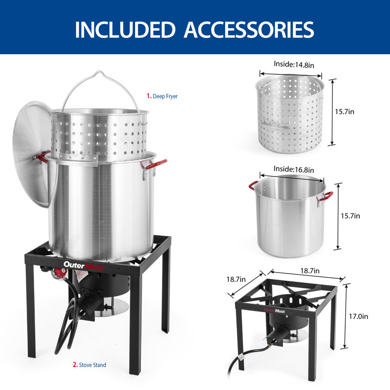  OuterMust 60qt Aluminum Seafood Boiling Kit With Strainer, 110000BTU Outdoor Propane Gas Boiler With 10 Psi Regulator