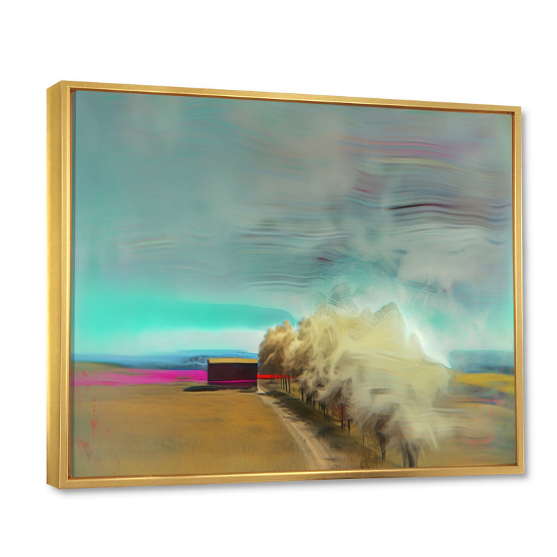 Désert, tempête turquoise, horizon, H 24 po x l 32 po x P 1 po, Cadre flottant doré