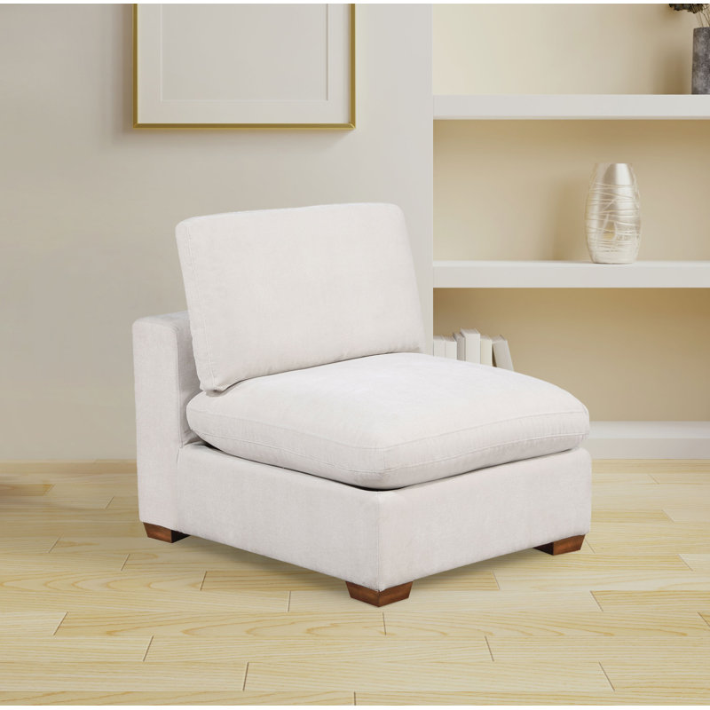 Trayce Upholstered Armless Chair Ivory, Ivory Polyester, Brown