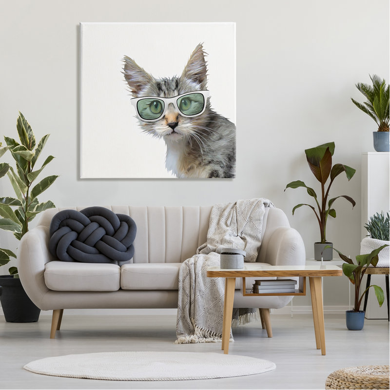 Portrait de lunettes de soleil amusant par Kim Curationa - impression sur toile tendue, H 36 po x l 36 po x P 1,5 po