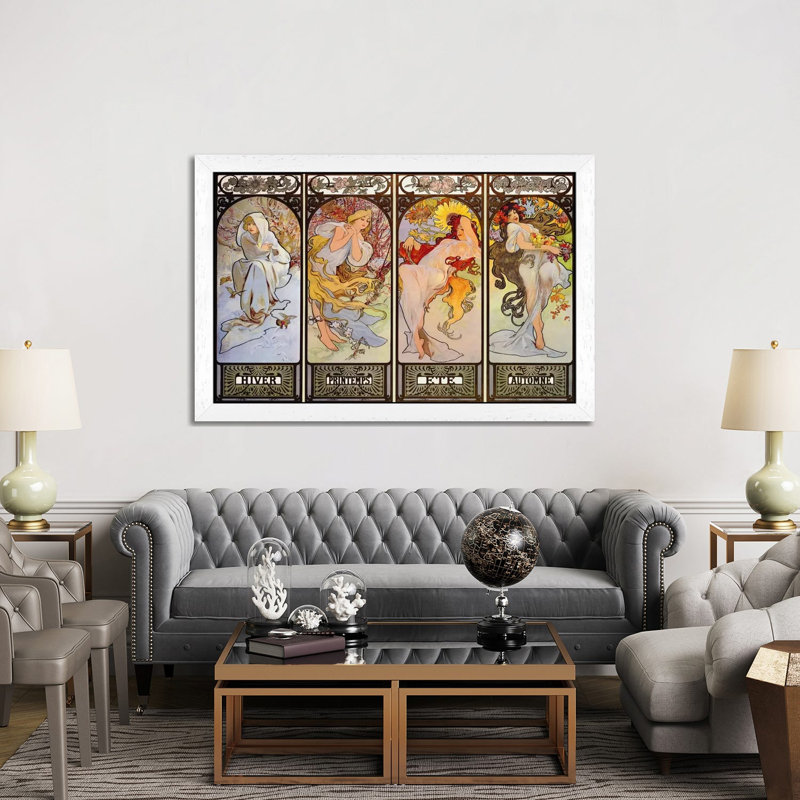 Les Saisons by Alphonse Mucha - Painting on Canvas, 66.04 cm H x 45.72 cm W, White