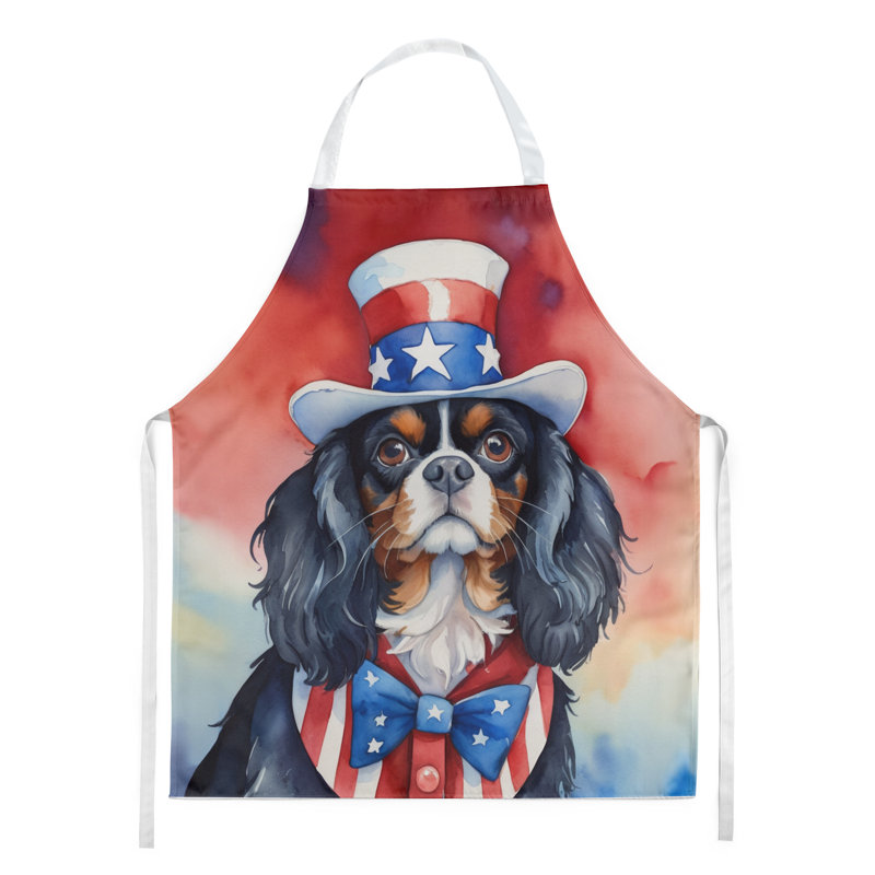 Patriotic American Apron, Black/White Cavalier Spaniel