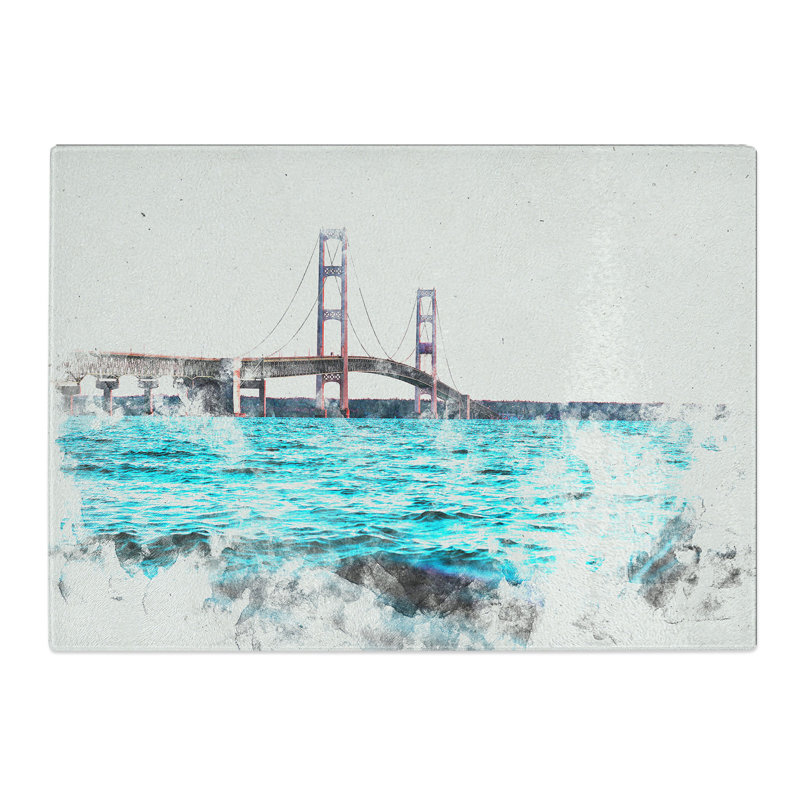 Tempered Glass Mackinac Bridge in Michigan Chopping Board, 20 cm x 28.5 cm