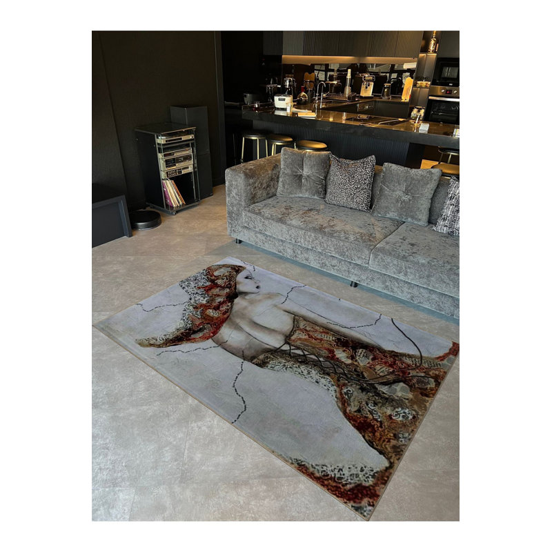 Tapis décoratif beige lavable à la machine, Tapis de couloir 3 pi 3 po x 6 pi 7 po inclus