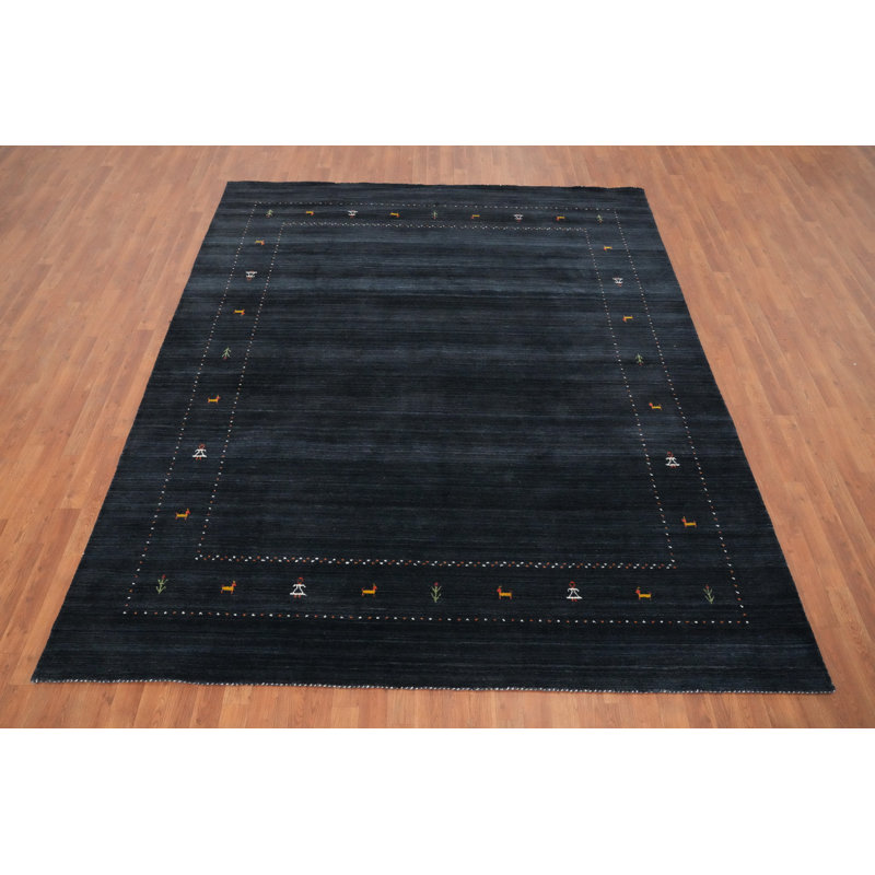 Tapis bleu foncé fait à la main de style Gabbeh 8 x 10
