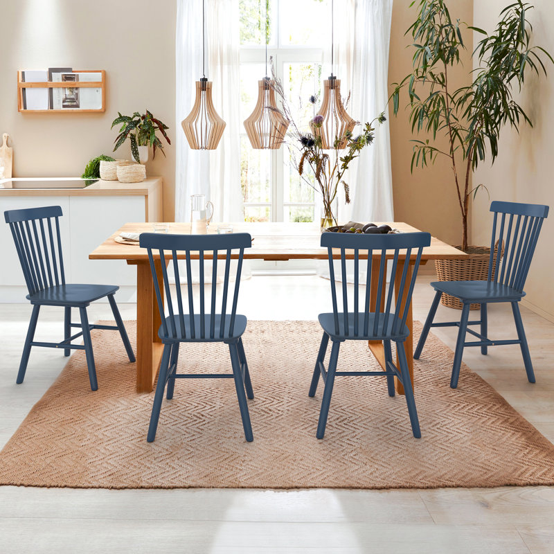 Chaise d'appoint en bois massif Chesley, Bleu foncé