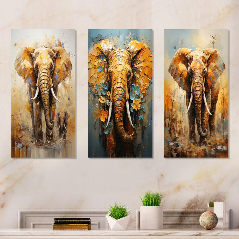 Elephant Symbolic Strength Dreams - Elephant Metal Prints Set Of 3, 32" H x 48" W