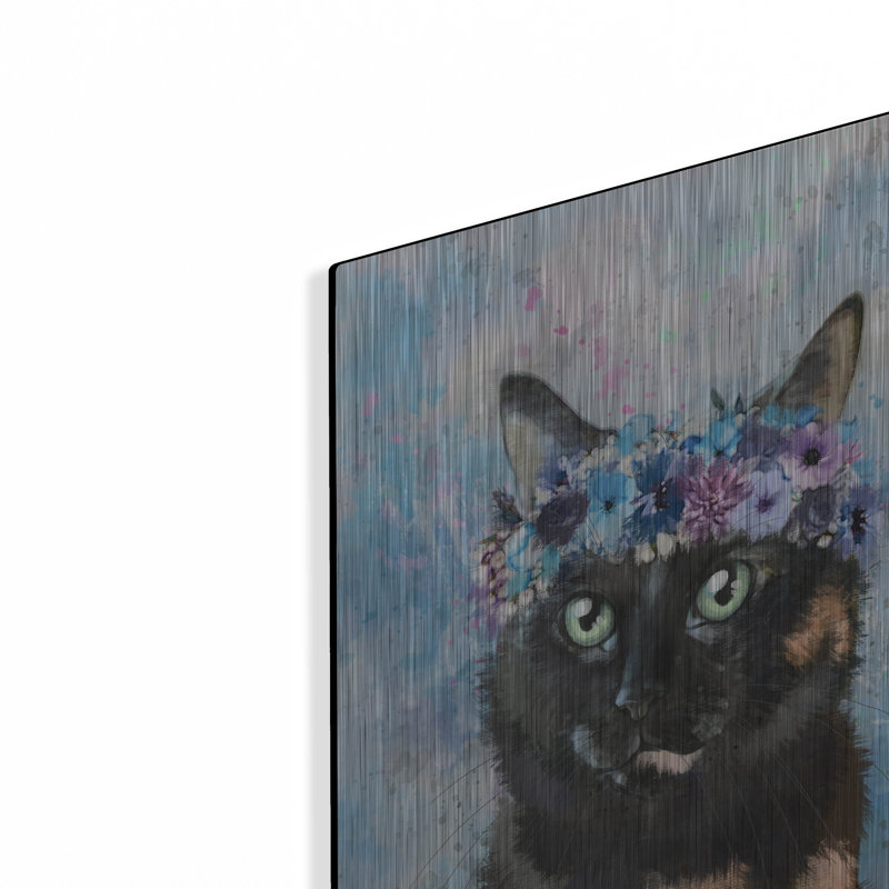 Art mural en métal Winston Porter «Flower Crown Calico Cat» par Furbaby Affiliates, H 16 po x l 12 po
