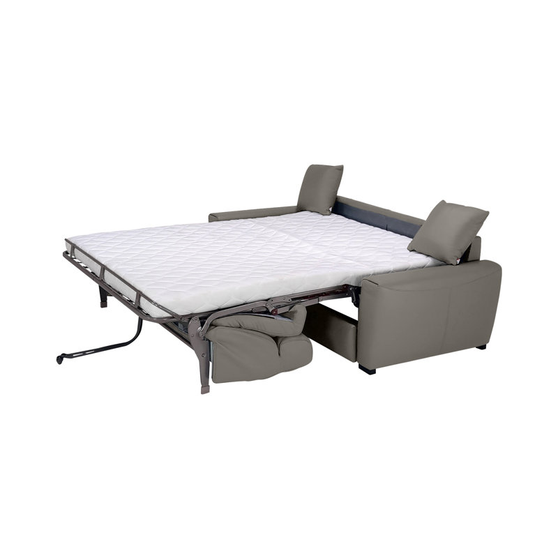 Capozzi 85" Genuine Italian Top Grain Leather Queen Sleeper Sofa Bed with Memory Foam Mattress