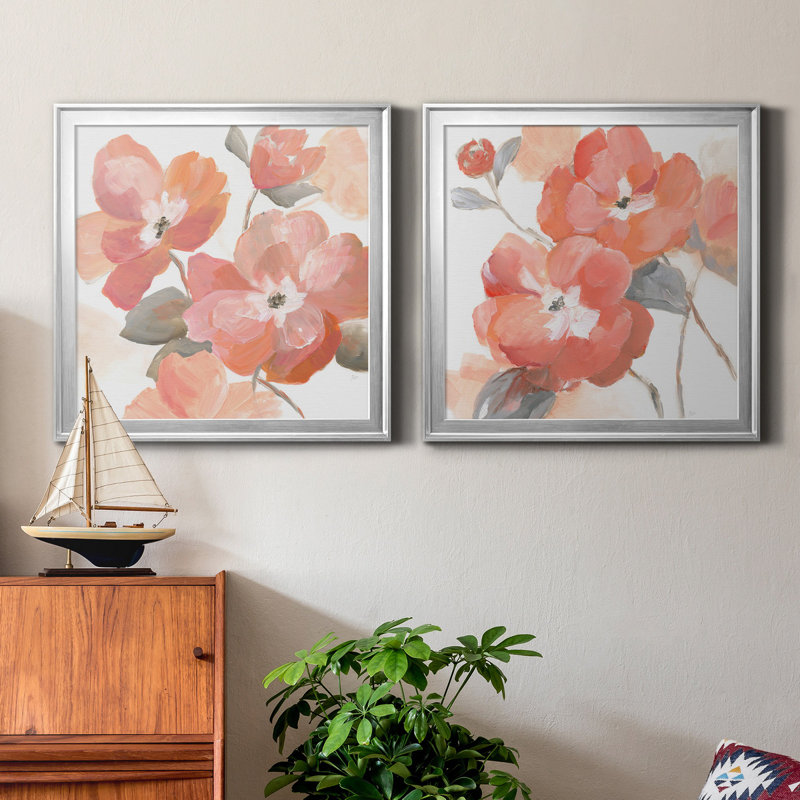 Coral Fantasy I - 2 pièces, peinture sur toile encadrée, Cadre argenté, H 34,5 po x l 69 po x P 1,5 po