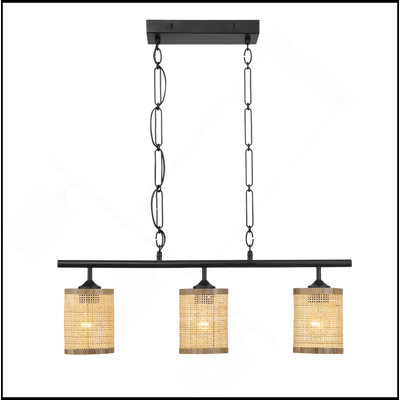Lampe de plafond style campagnard à trois lumières avec abat-jour en rotin naturel