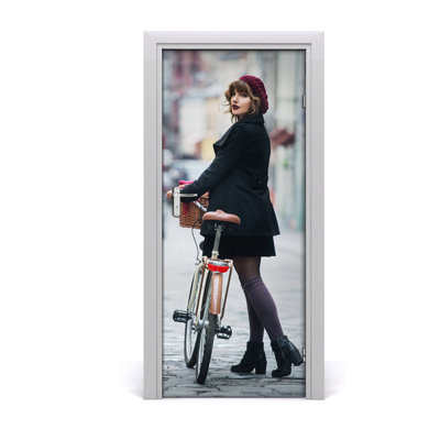 Woman On Bicycle Door Decal