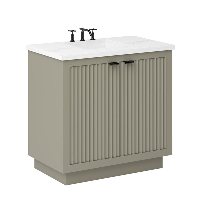 Lecrieú Single Bath Vanity, 36", Matte Black, French Olive
