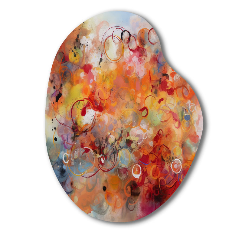 Orange orange rouge marbré Dreamscape I - impression géométrique asymétrique en métal, art mural moderne en forme unique
