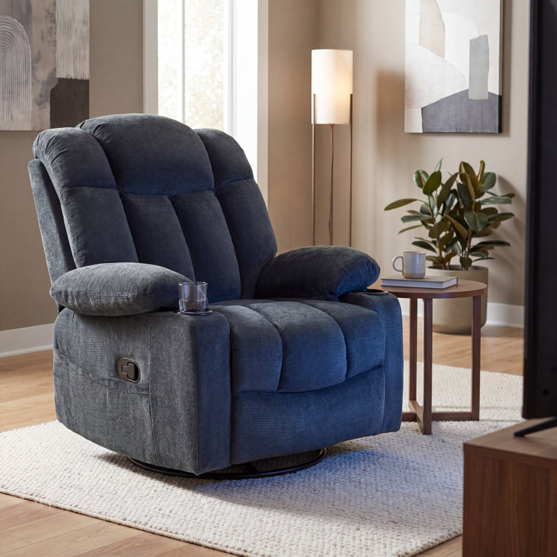 Fauteuil inclinable compact en chenille avec base pivotante et porte-gobelets, Marine