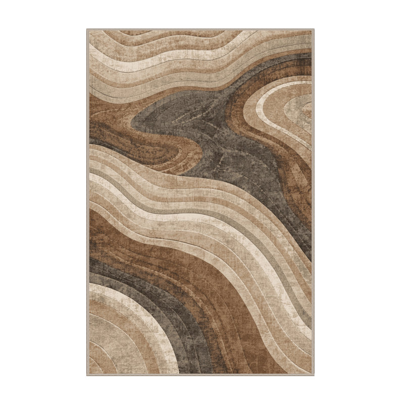 Soft Plush Collier Bali Rice Terraces Rustic Arc Area Rug in Brown – Beige Binding, 2x4