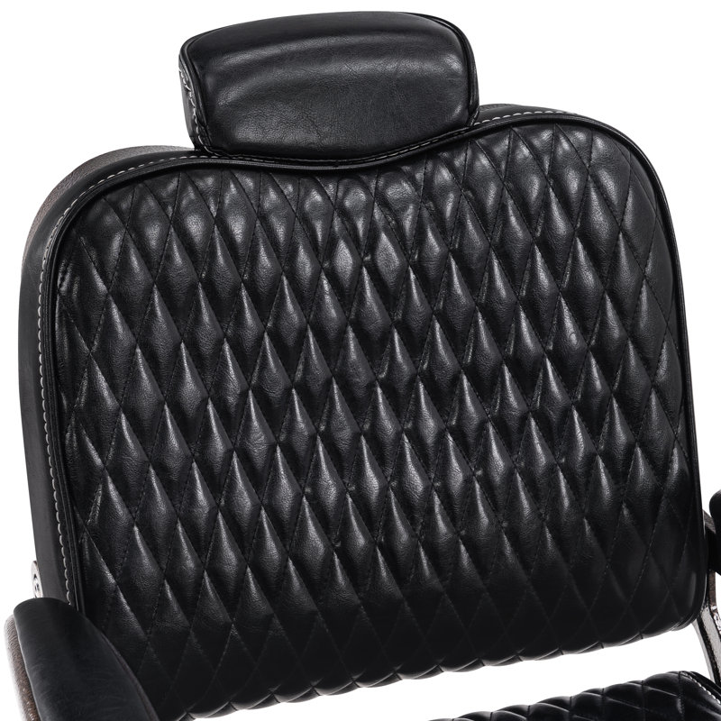25'' Wide Heavy Duty Metal Swivel Zero Gravity Hydraulic Pump Barber Salon Recliner, Black Faux Leather