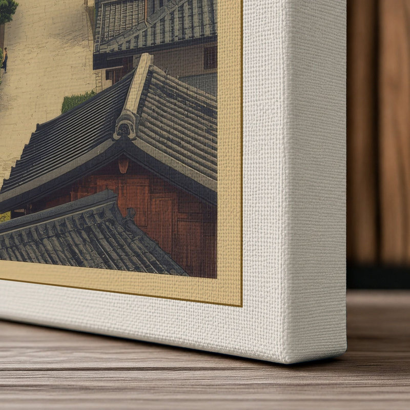 Mountain Over Settlement Japandi - Wrapped Canvas, 36x24 - 91.4 x 61.0 cm, Cream Border