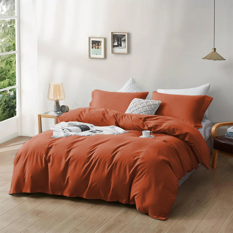  Ultra Soft Microfibre 200 TC Reversible Duvet Cover Set with Pillow Cases, King Duvet Cover + 2 King Shams, Rust