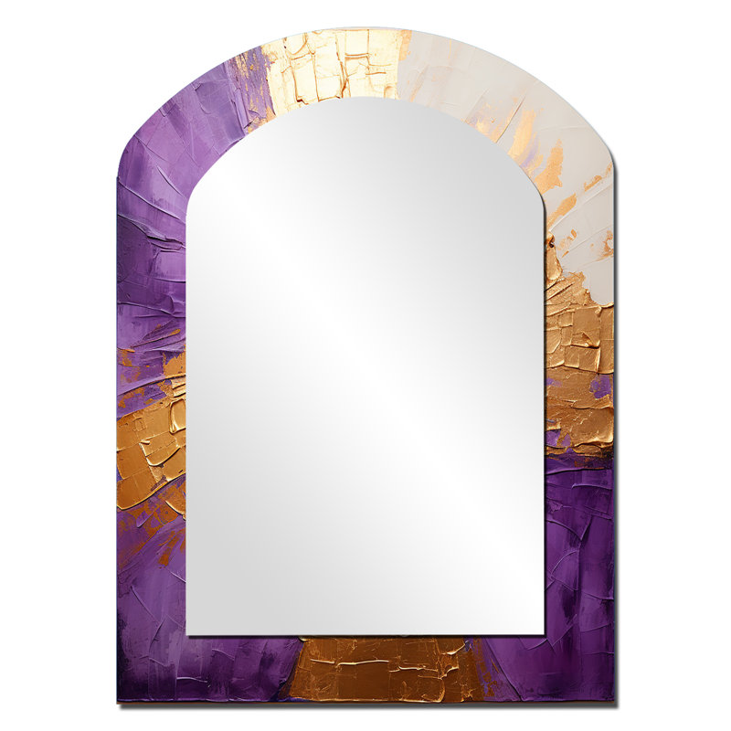 Gold And Purple Lunar Vector I - Abstract Painting Asymmetrical Decorative Mirror, Modern Arch Wall Mirror, Printed Metal Art