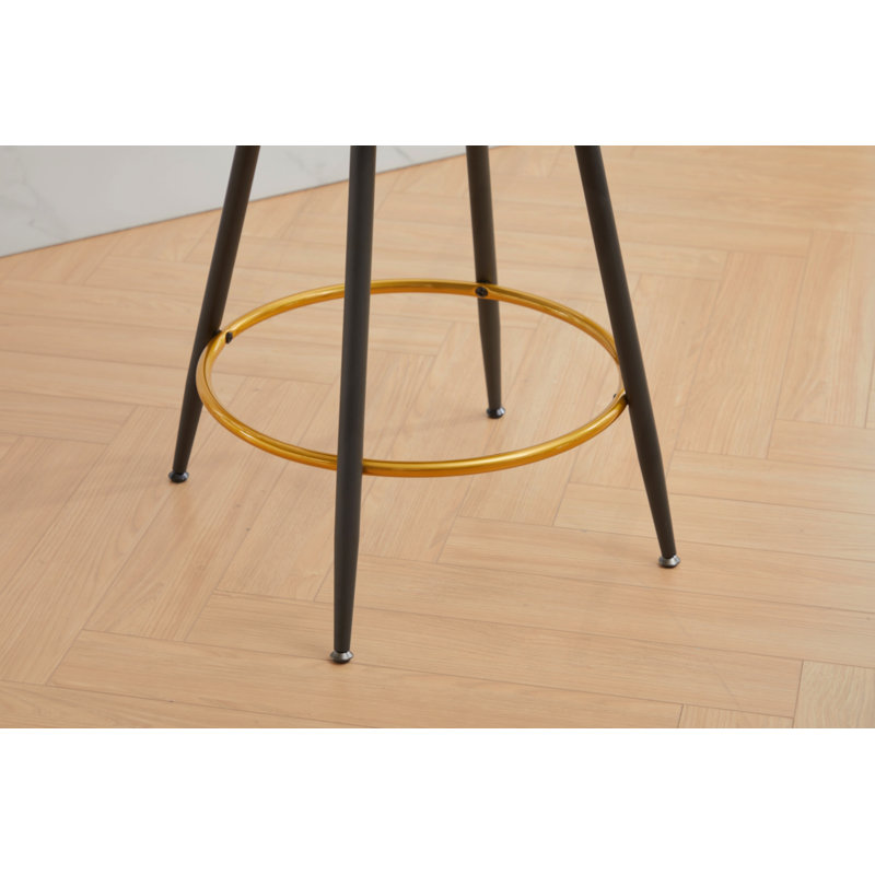 Set of 2 Counter Stools, 360° Swivel Upholstered Bar Stools with Metal Legs, Blue