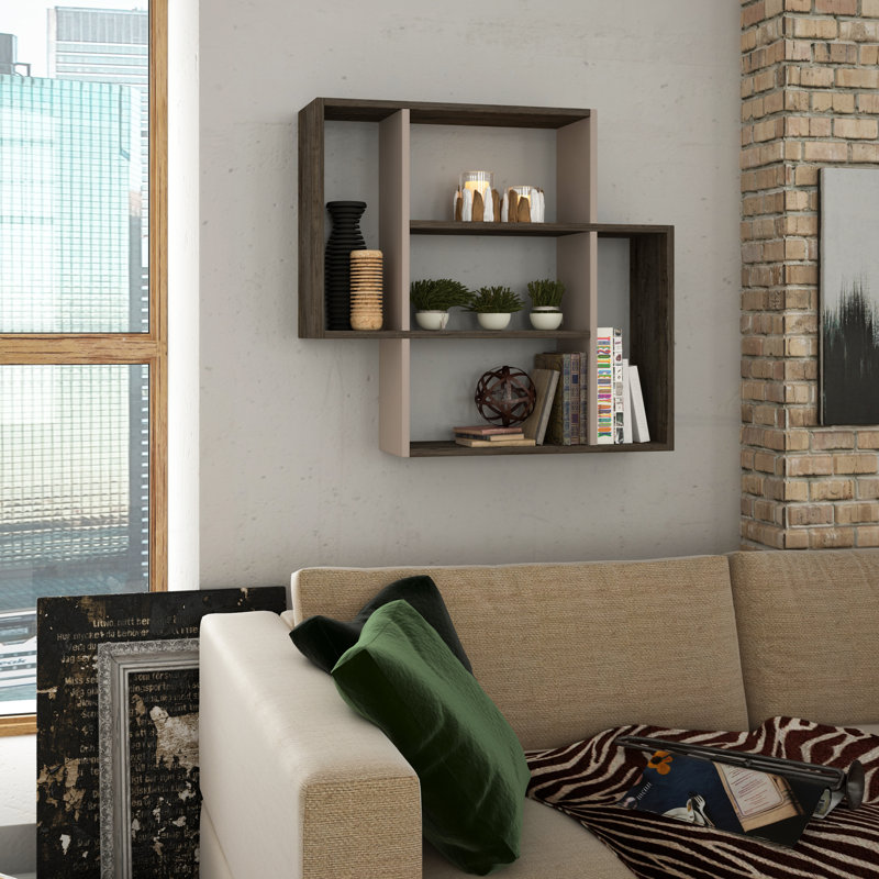 4 Piece Square Floating Shelf, Dark Coffee/Light Mocha