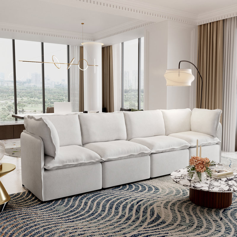 Ensemble de canapé modulaire 4 pièces, grand canapé avec cadre en fer léger et housse, Beige Polyester
