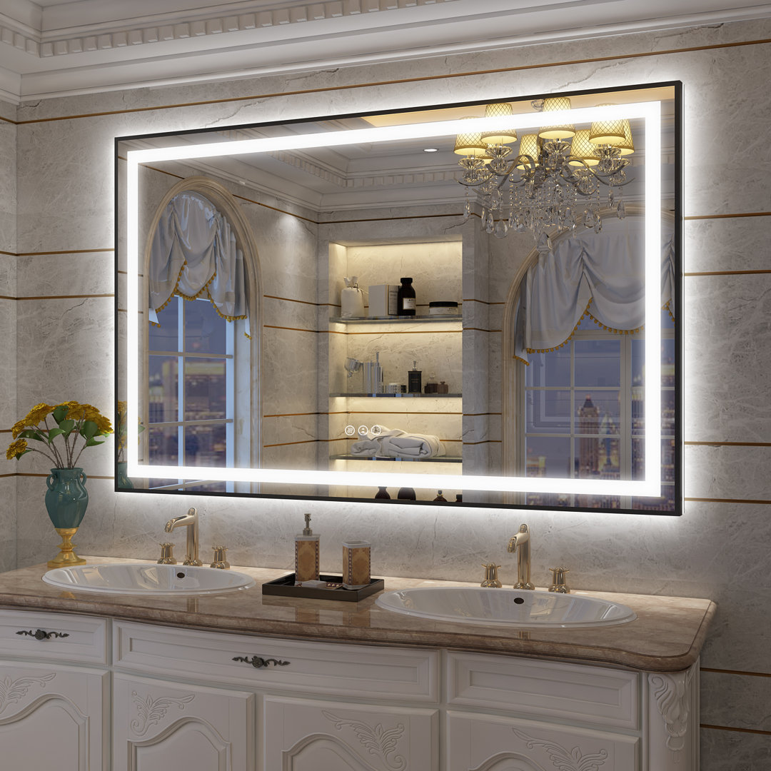 Molly Black Metal Framed LED Front Light and Backlit Anti-Fog Wall Bathroom/ Vanity Mirror Ivy Bronx 